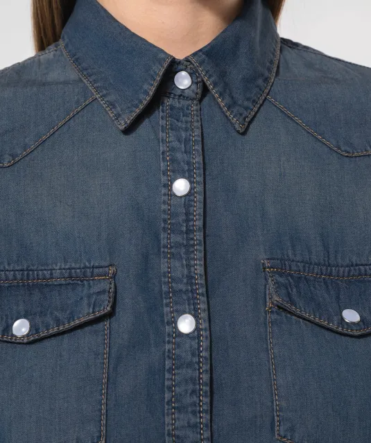 K518 - Dames denim blouse lange mouwen Blue Jean