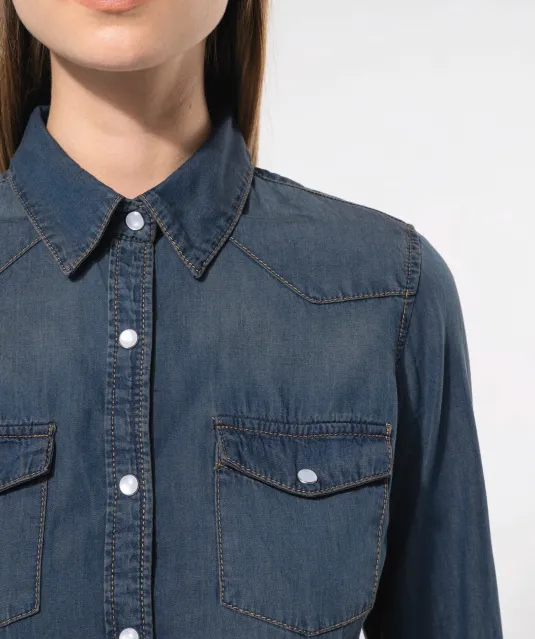 K518 - Dames denim blouse lange mouwen Blue Jean