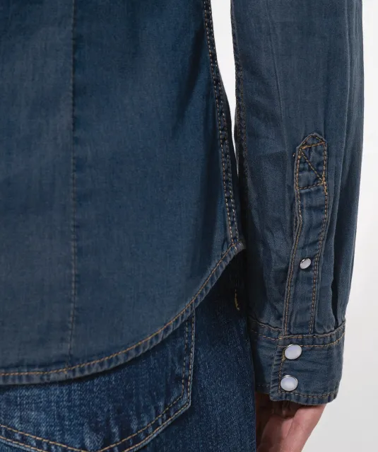 K518 - Dames denim blouse lange mouwen Blue Jean