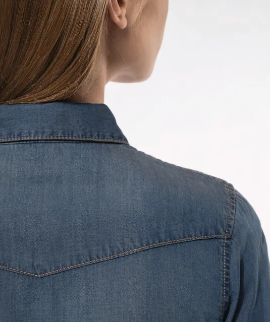 K518 - Dames denim blouse lange mouwen Blue Jean