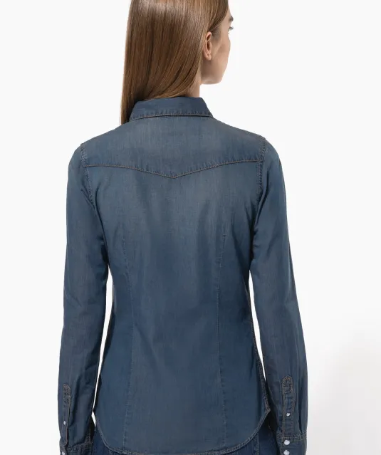 K518 - Dames denim blouse lange mouwen Blue Jean