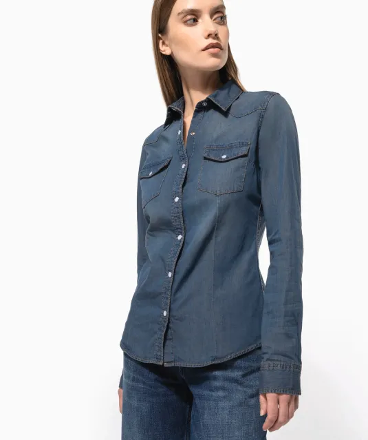 K518 - Dames denim blouse lange mouwen Blue Jean