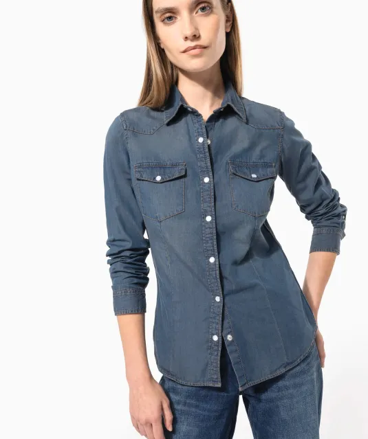 K518 - Dames denim blouse lange mouwen Blue Jean
