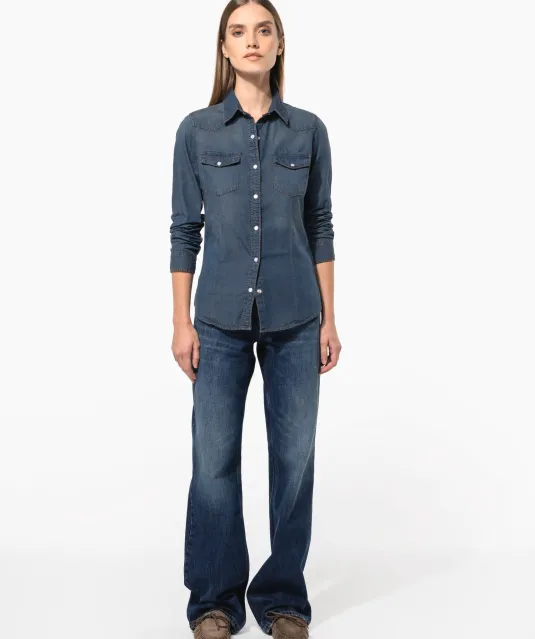 K518 - Dames denim blouse lange mouwen Blue Jean