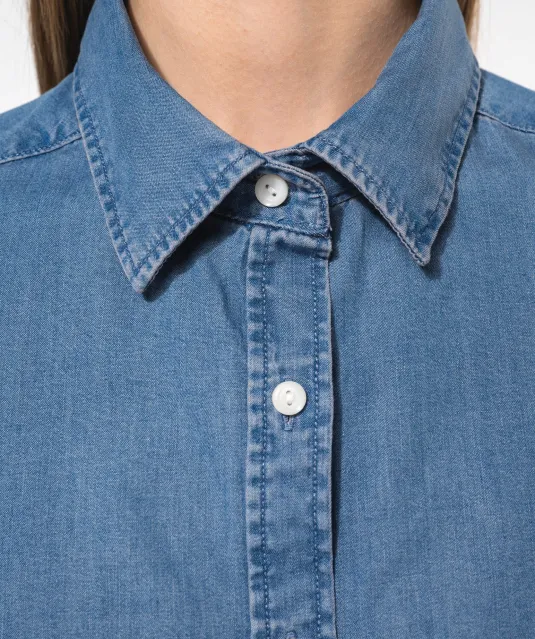 K509 - Damesblouse Denim Chambray Blue