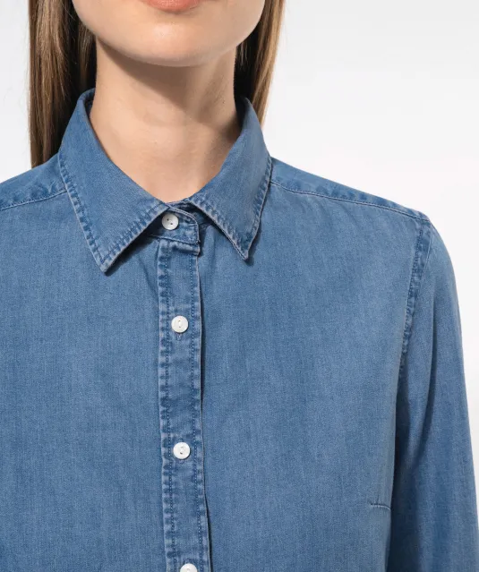 K509 - Damesblouse Denim Chambray Blue