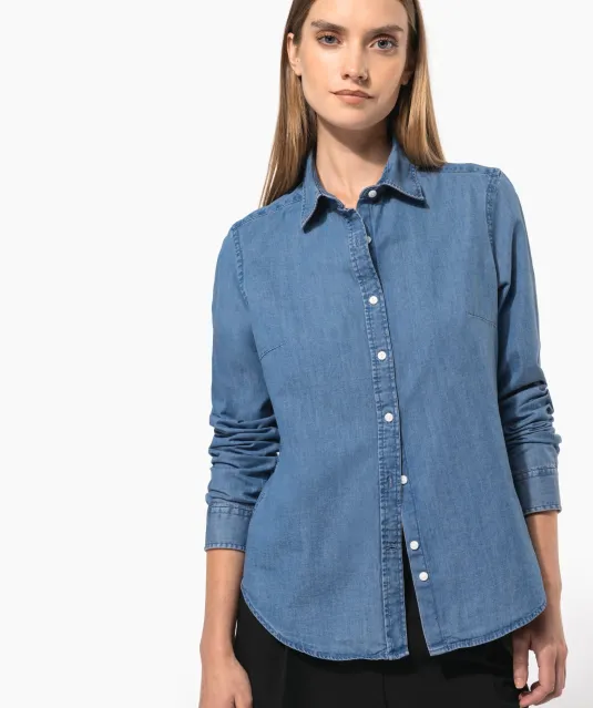 K509 - Damesblouse Denim Chambray Blue