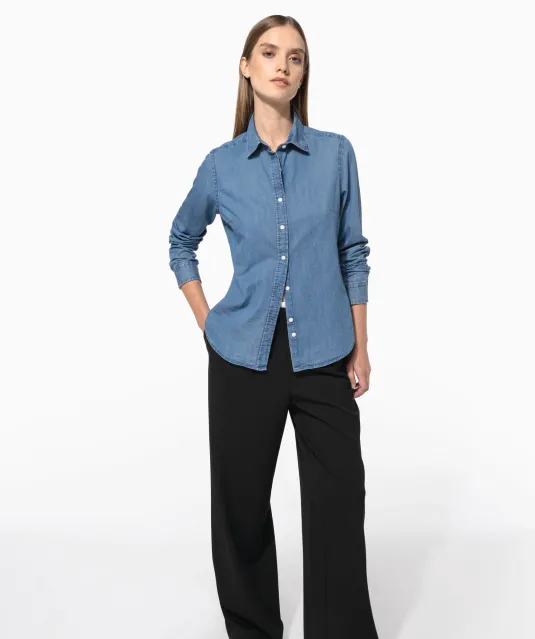 K509 - Damesblouse Denim Chambray Blue