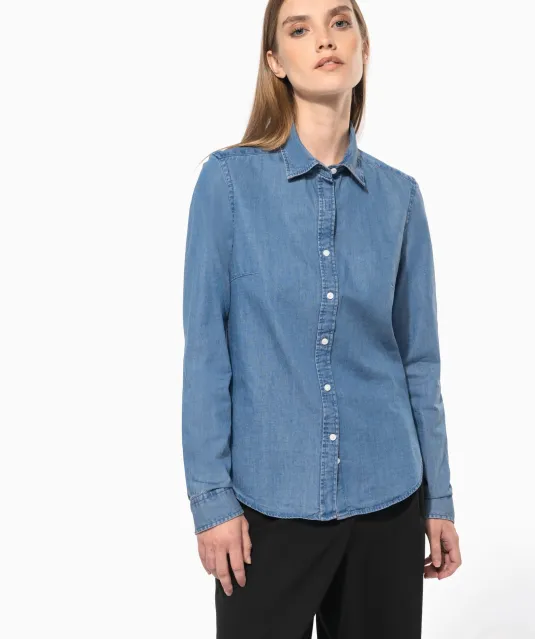 K509 - Damesblouse Denim Chambray Blue