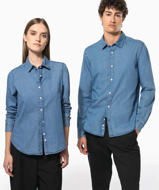 K509 - Damesblouse Denim Chambray Blue