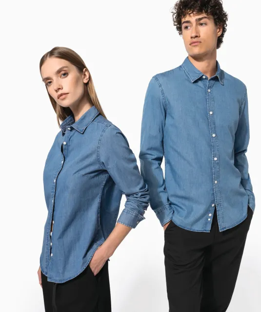 K509 - Damesblouse Denim Chambray Blue