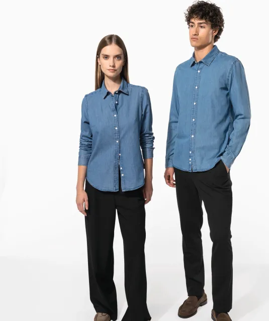 K509 - Damesblouse Denim Chambray Blue