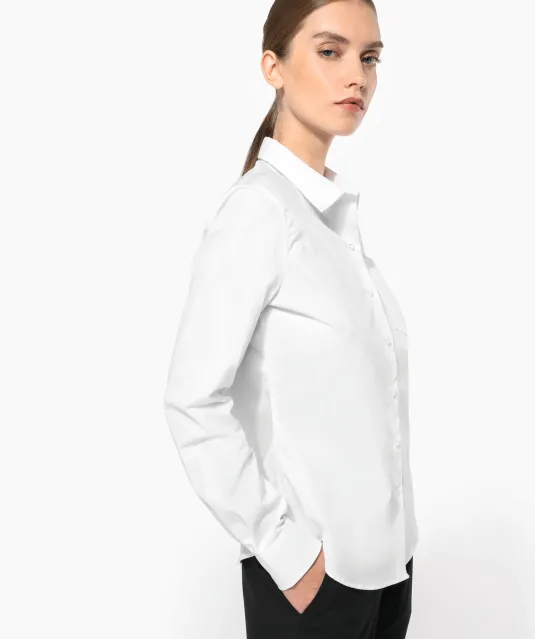 K542 - Dames poplin blouse lange mouwen White