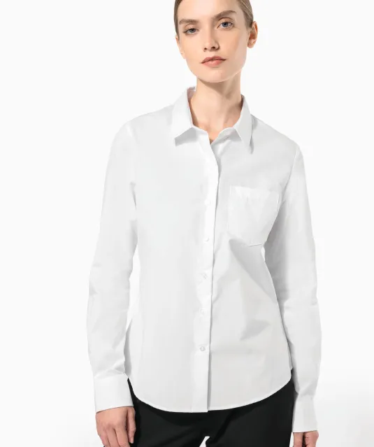K542 - Dames poplin blouse lange mouwen White