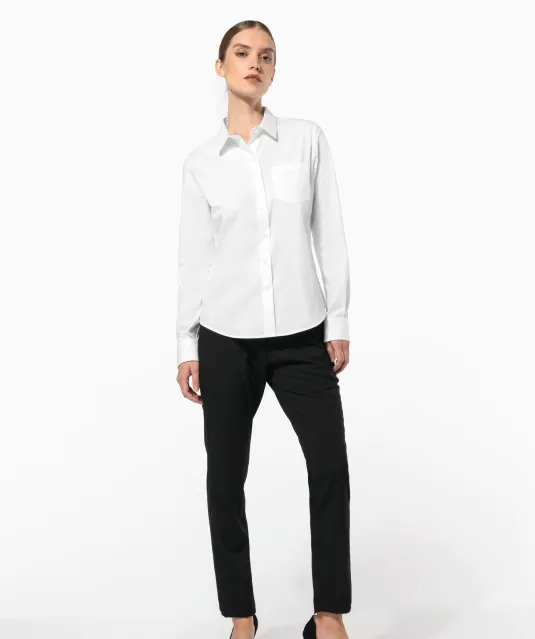 K542 - Dames poplin blouse lange mouwen White