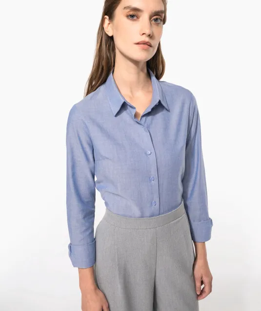 K534 - Dames Oxford blouse lange mouwen White