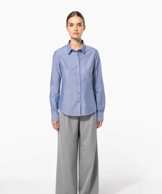 K534 - Dames Oxford blouse lange mouwen White