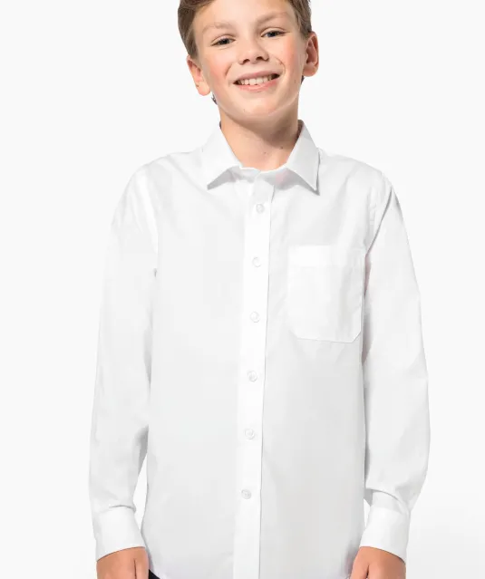 K521 - Kinder poplin overhemd lange mouwen White
