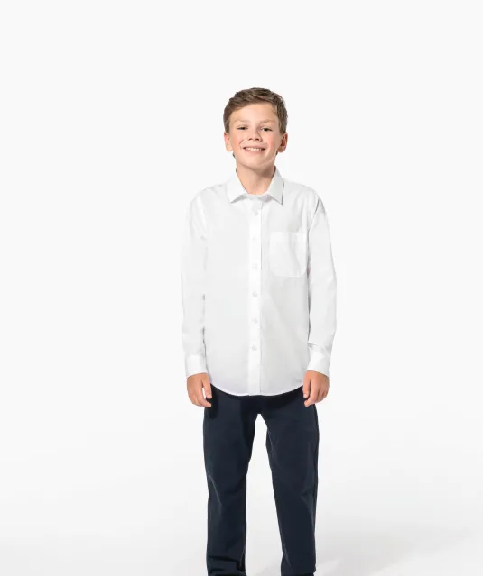 K521 - Kinder poplin overhemd lange mouwen White