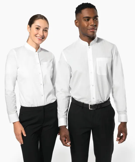 K514 - Damesblouse met "Mao" kraag lange mouwen White
