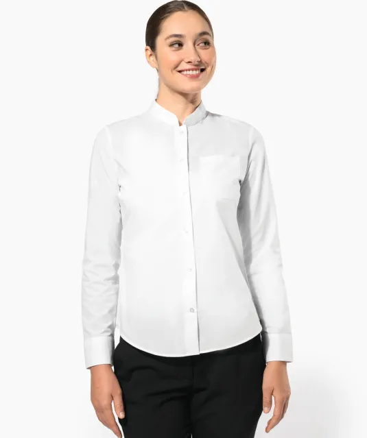 K514 - Damesblouse met "Mao" kraag lange mouwen White