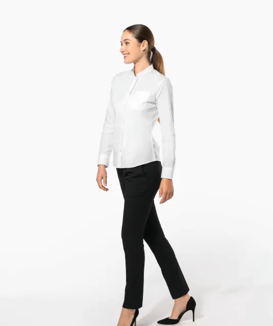K514 - Damesblouse met "Mao" kraag lange mouwen White