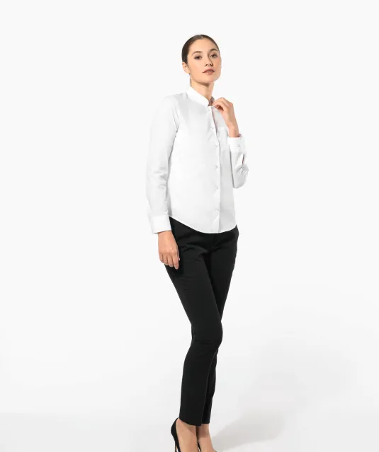 K514 - Damesblouse met "Mao" kraag lange mouwen White
