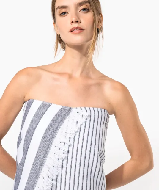 K132 - Gestreepte fouta met franjes White / Smoke Stripe