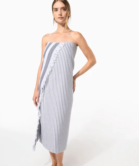 K132 - Gestreepte fouta met franjes White / Smoke Stripe