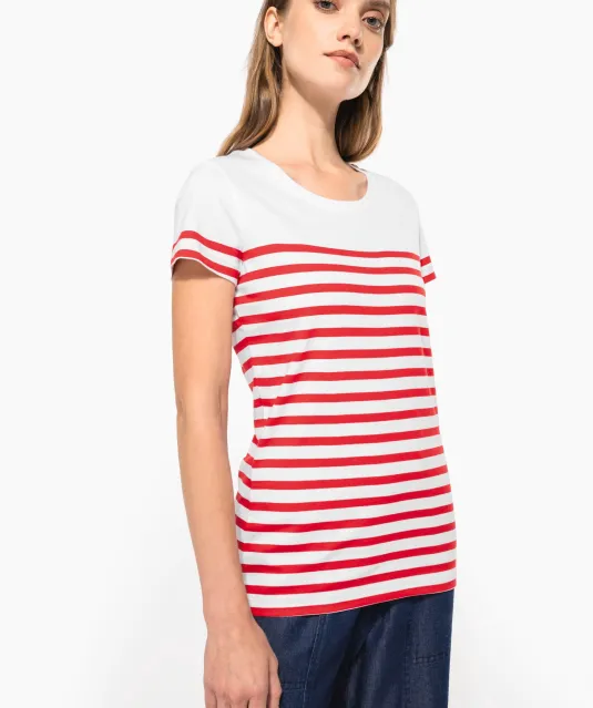 K3034 - Marine-T-shirt ronde hals Bio dames Navy / White Stripes