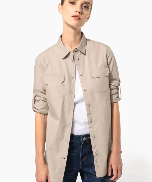 K591 - Damesoverhemd safari lange mouwen Beige