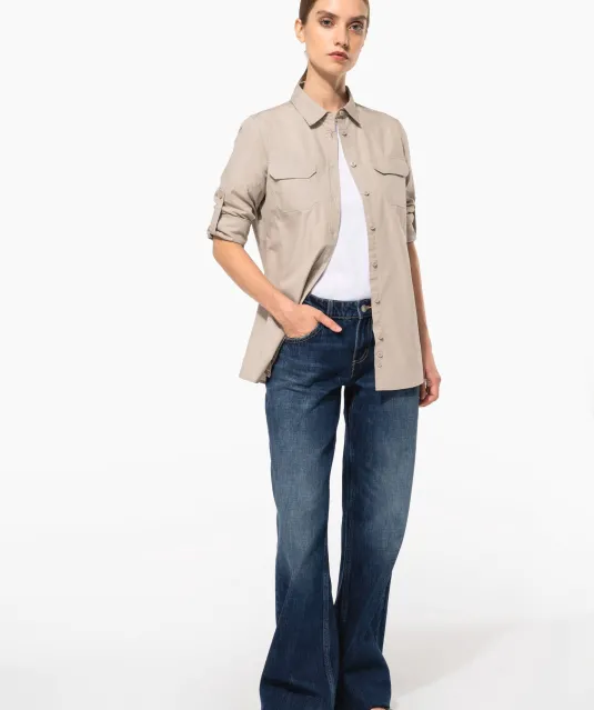 K591 - Damesoverhemd safari lange mouwen Beige