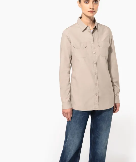 K591 - Damesoverhemd safari lange mouwen Beige