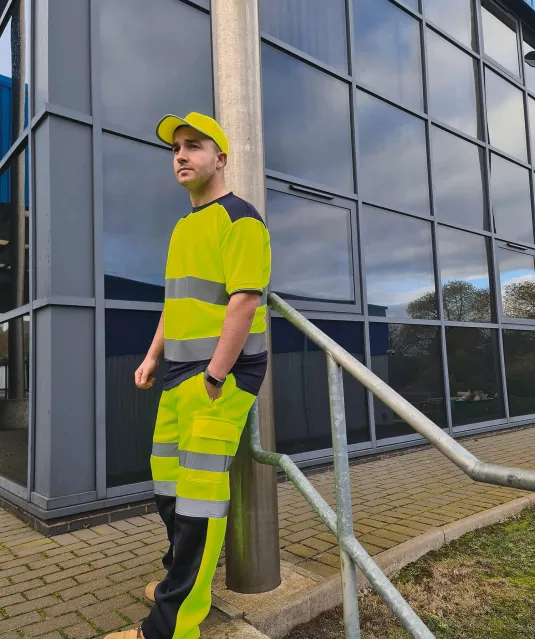 YHVJ400 - Tweekleurig veiligheids-T-shirt Hi Vis Orange / Navy