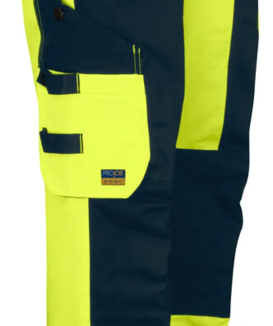 6519 SIGNALISATIE BROEK MET KNIEZAKKEN EN SPIJKERKZAKKEN EN ISO 20471 KLASSE 2 DAMES Geel