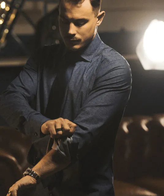 Purple Bow 143  Hemd Slim Fit Heren Middenblauw gestreept