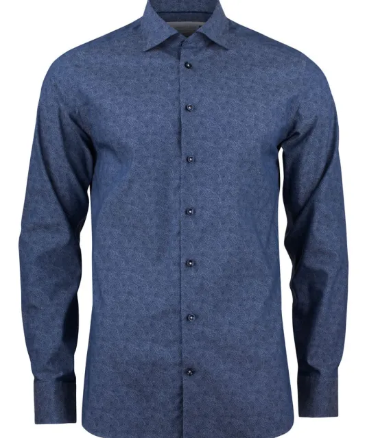 Purple Bow 143  Hemd Regular Fit Heren Middenblauw gestreept