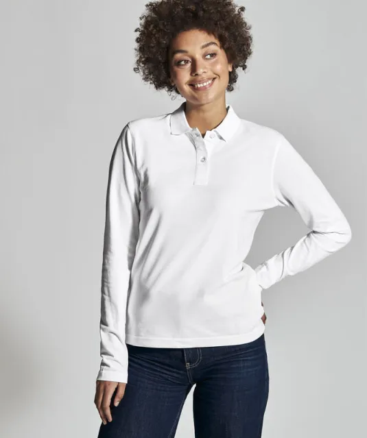 POLO PIQUE LONG SLEEVE LADY - GOTS GECERTIFICEERD Wit