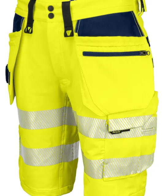 6575 SIGNALISATIE STRETCHSHORT MET SPIJKERZAKKEN EN ISO 20471 KLASSE 2/1 Geel