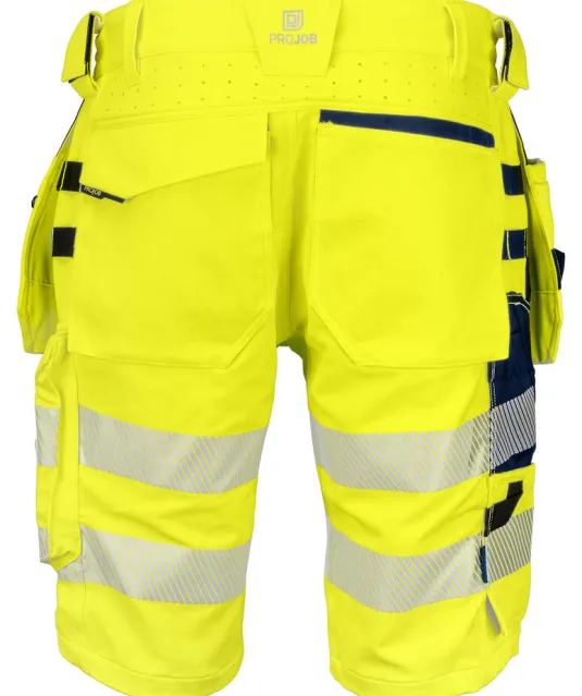 6575 SIGNALISATIE STRETCHSHORT MET SPIJKERZAKKEN EN ISO 20471 KLASSE 2/1 Geel
