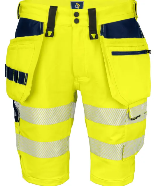 6575 SIGNALISATIE STRETCHSHORT MET SPIJKERZAKKEN EN ISO 20471 KLASSE 2/1 Geel