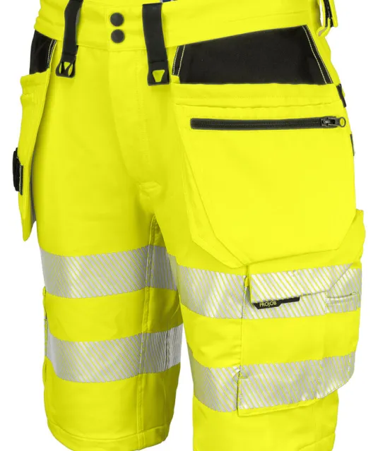 6575 SIGNALISATIE STRETCHSHORT MET SPIJKERZAKKEN EN ISO 20471 KLASSE 2/1 Geel/zwart