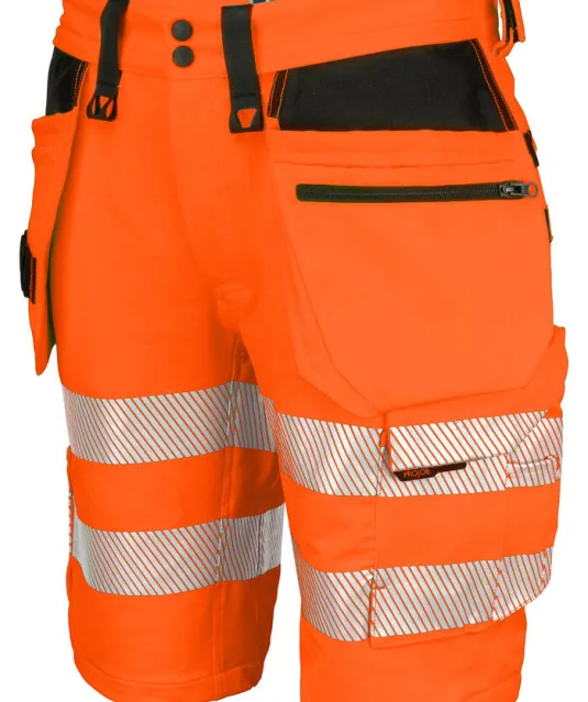 6575 SIGNALISATIE STRETCHSHORT MET SPIJKERZAKKEN EN ISO 20471 KLASSE 2/1 Oranje/zwart
