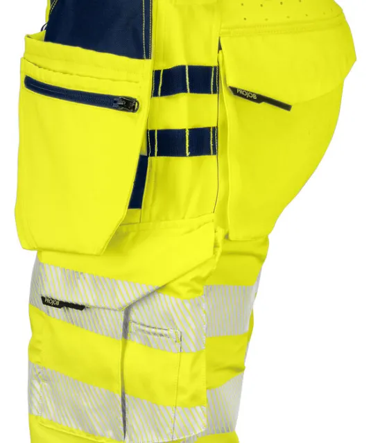 6575 SIGNALISATIE STRETCHSHORT MET SPIJKERZAKKEN EN ISO 20471 KLASSE 2/1 Geel