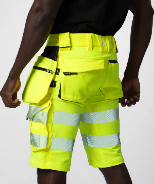 6575 SIGNALISATIE STRETCHSHORT MET SPIJKERZAKKEN EN ISO 20471 KLASSE 2/1 Geel
