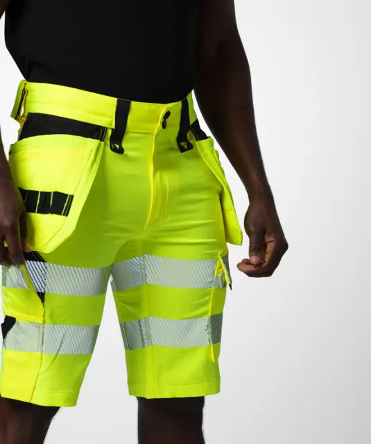 6575 SIGNALISATIE STRETCHSHORT MET SPIJKERZAKKEN EN ISO 20471 KLASSE 2/1 Geel