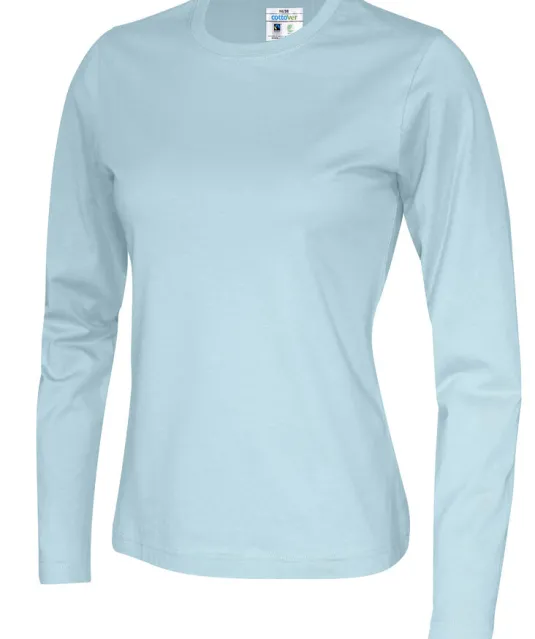 T-SHIRT LONG SLEEVE LADY - GOTS GECERTIFICEERD Lichtblauw