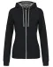 K467 - Damessweater met rits en capuchon in contrasterende kleur Black / Fine Grey