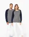 K492 - Tweekleurige damessweater French Terry BIO ronde hals raglanmouwen French Navy Heather / Grey Heather