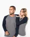 K492 - Tweekleurige damessweater French Terry BIO ronde hals raglanmouwen French Navy Heather / Grey Heather